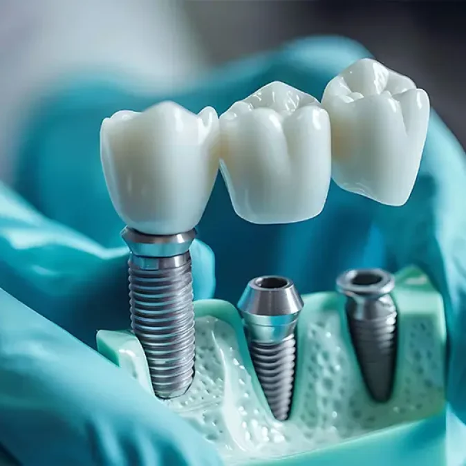 a dentist preparing a dental implants placement on laboratory..